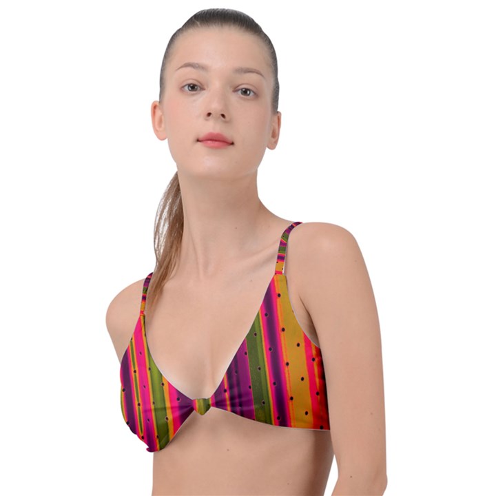 Warped Stripy Dots Knot Up Bikini Top