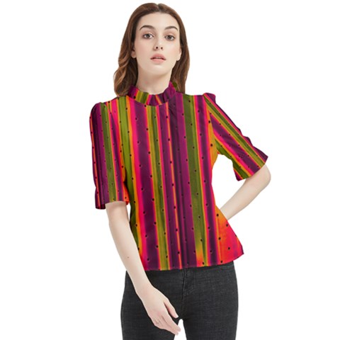 Warped Stripy Dots Frill Neck Blouse by essentialimage365