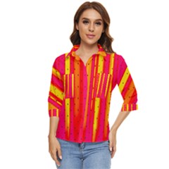 Warped Stripy Dots Women s Quarter Sleeve Pocket Shirt