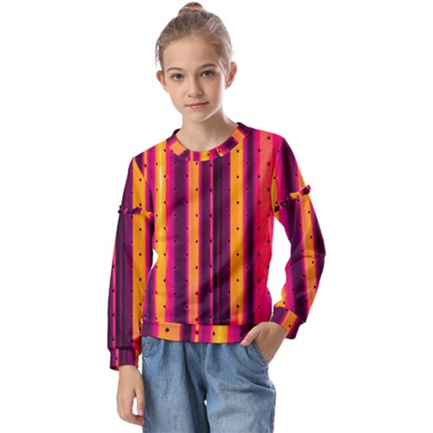 Warped Stripy Dots Kids  Long Sleeve Tee With Frill  by essentialimage365