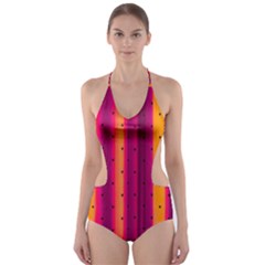 Warped Stripy Dots Cut-Out One Piece Swimsuit