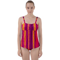 Warped Stripy Dots Twist Front Tankini Set