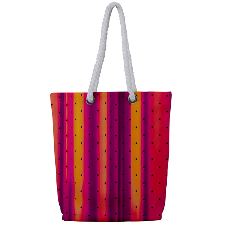 Warped Stripy Dots Full Print Rope Handle Tote (Small)