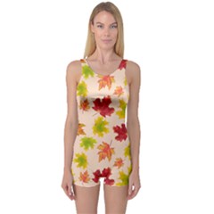 Bright Autumn Leaves One Piece Boyleg Swimsuit by SychEva