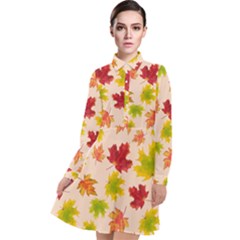 Bright Autumn Leaves Long Sleeve Chiffon Shirt Dress by SychEva