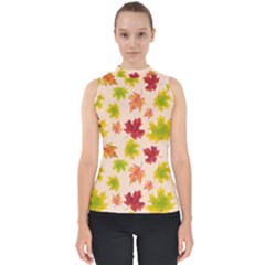 Bright Autumn Leaves Mock Neck Shell Top by SychEva