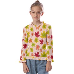 Bright Autumn Leaves Kids  Frill Detail Tee