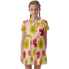 Bright Autumn Leaves Kids  Asymmetric Collar Dress