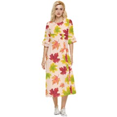 Bright Autumn Leaves Double Cuff Midi Dress