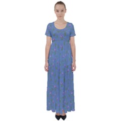 Curly Flowers High Waist Short Sleeve Maxi Dress by SychEva