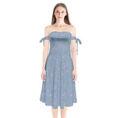 Curly Flowers Shoulder Tie Bardot Midi Dress by SychEva