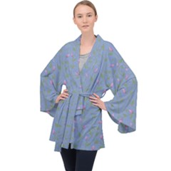 Curly Flowers Long Sleeve Velvet Kimono  by SychEva