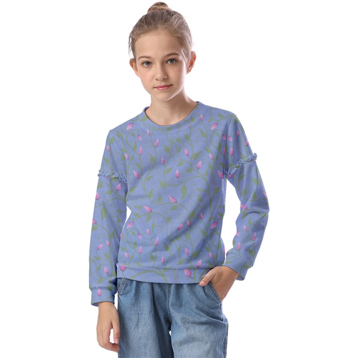 Curly Flowers Kids  Long Sleeve Tee with Frill 