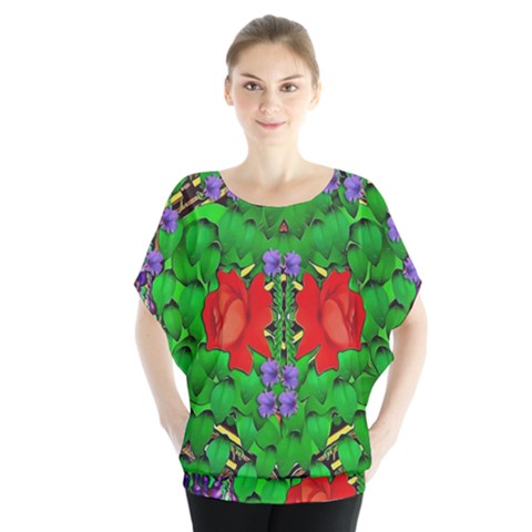 A Island Of Roses In The Calm Sea Batwing Chiffon Blouse by pepitasart