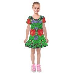 A Island Of Roses In The Calm Sea Kids  Short Sleeve Velvet Dress