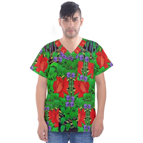 A Island Of Roses In The Calm Sea Men s V-neck Scrub Top by pepitasart