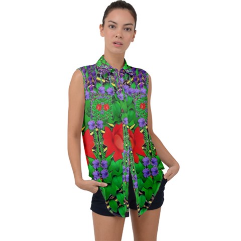 A Island Of Roses In The Calm Sea Sleeveless Chiffon Button Shirt by pepitasart