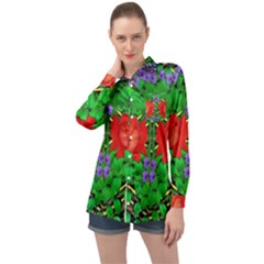 A Island Of Roses In The Calm Sea Long Sleeve Satin Shirt