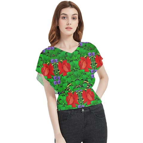 A Island Of Roses In The Calm Sea Butterfly Chiffon Blouse by pepitasart