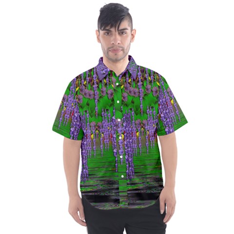 A Island Of Flowers In The Calm Sea Men s Short Sleeve Shirt by pepitasart