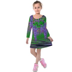 A Island Of Flowers In The Calm Sea Kids  Long Sleeve Velvet Dress by pepitasart