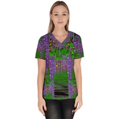 A Island Of Flowers In The Calm Sea Women s V-neck Scrub Top by pepitasart