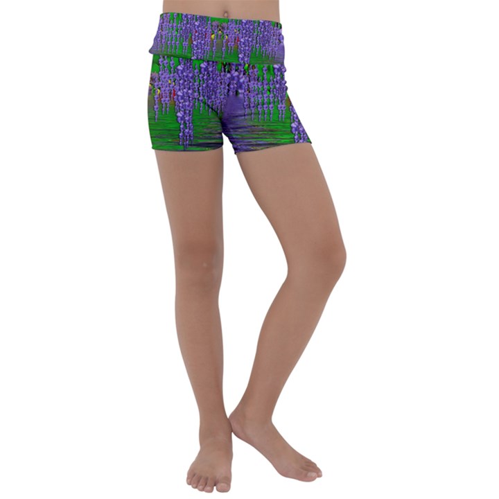 A Island Of Flowers In The Calm Sea Kids  Lightweight Velour Yoga Shorts