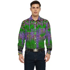 A Island Of Flowers In The Calm Sea Men s Long Sleeve Pocket Shirt  by pepitasart