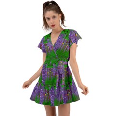 A Island Of Flowers In The Calm Sea Flutter Sleeve Wrap Dress by pepitasart