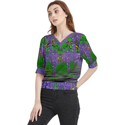 A Island Of Flowers In The Calm Sea Quarter Sleeve Blouse by pepitasart