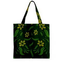 Folk Flowers Print Floral Pattern Ethnic Art Zipper Grocery Tote Bag by Eskimos