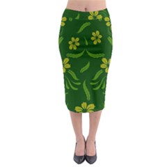 Folk Flowers Print Floral Pattern Ethnic Art Midi Pencil Skirt by Eskimos