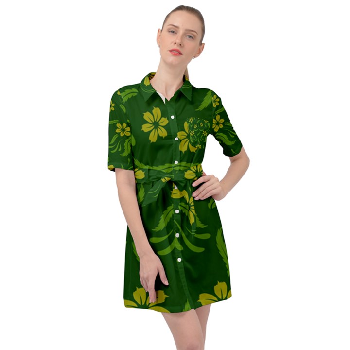 Folk flowers print Floral pattern Ethnic art Belted Shirt Dress