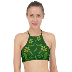 Folk Flowers Print Floral Pattern Ethnic Art Racer Front Bikini Top by Eskimos