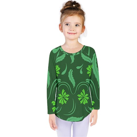 Folk Flowers Print Floral Pattern Ethnic Art Kids  Long Sleeve Tee by Eskimos