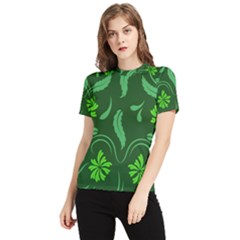 Folk Flowers Print Floral Pattern Ethnic Art Women s Short Sleeve Rash Guard