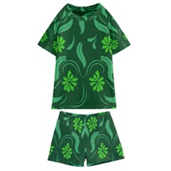 Folk Flowers Print Floral Pattern Ethnic Art Kids  Swim Tee And Shorts Set by Eskimos