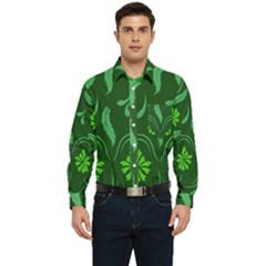 Folk Flowers Print Floral Pattern Ethnic Art Men s Long Sleeve Pocket Shirt 