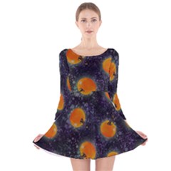 Space Pumpkins Long Sleeve Velvet Skater Dress by SychEva