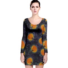 Space Pumpkins Long Sleeve Velvet Bodycon Dress by SychEva