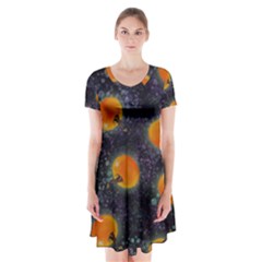 Space Pumpkins Short Sleeve V-neck Flare Dress by SychEva