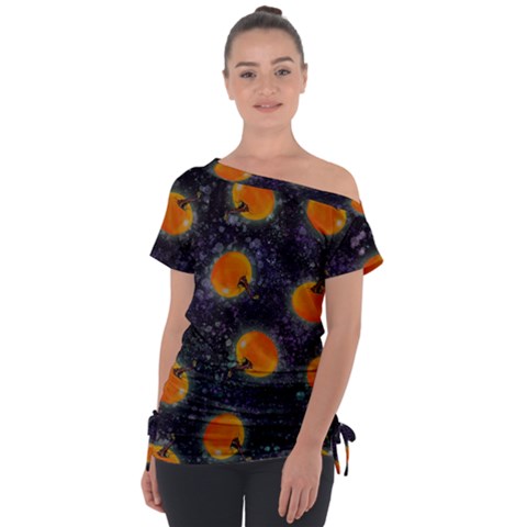 Space Pumpkins Off Shoulder Tie-up Tee by SychEva