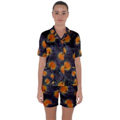 Space Pumpkins Satin Short Sleeve Pajamas Set by SychEva