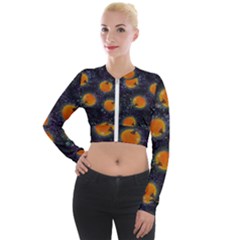 Space Pumpkins Long Sleeve Cropped Velvet Jacket by SychEva