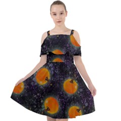 Space Pumpkins Cut Out Shoulders Chiffon Dress by SychEva