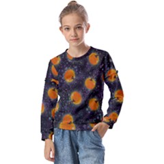 Space Pumpkins Kids  Long Sleeve Tee With Frill 