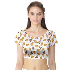 Oak Leaves And Acorns Short Sleeve Crop Top by SychEva