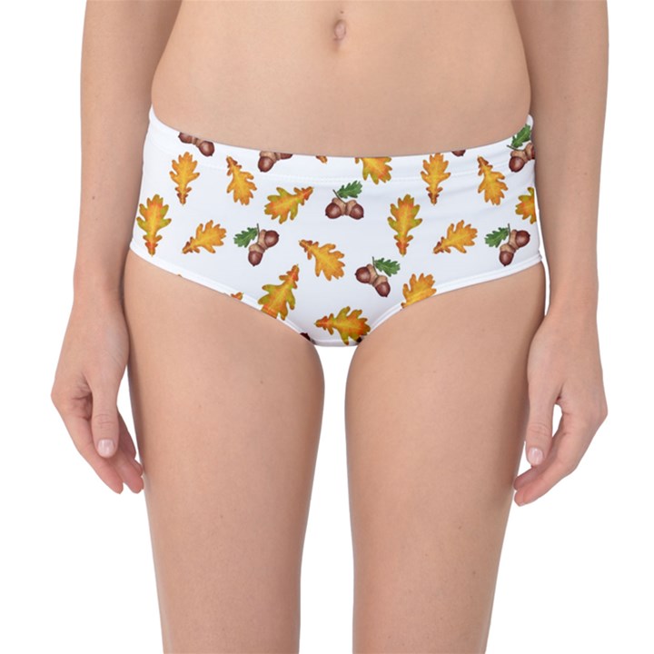 Oak Leaves And Acorns Mid-Waist Bikini Bottoms