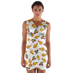 Oak Leaves And Acorns Wrap Front Bodycon Dress by SychEva