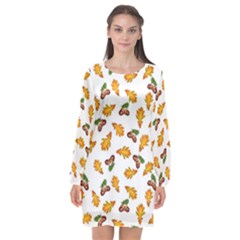 Oak Leaves And Acorns Long Sleeve Chiffon Shift Dress  by SychEva